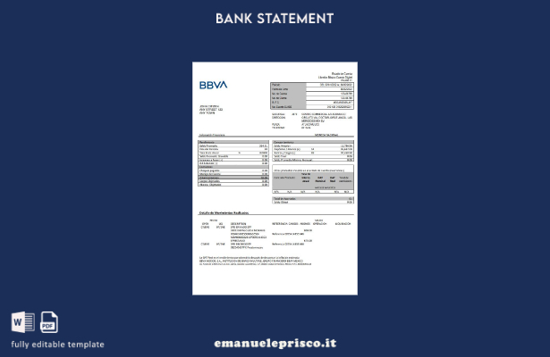 modello word di estratto conto bancario BBVA Messico in stile verificato